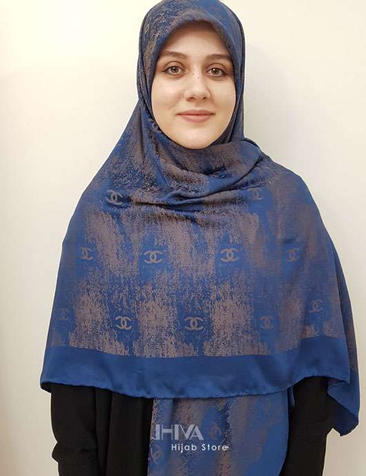 روسری نخ ابریشم آبی طلایی 162