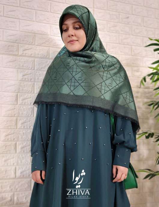 مانتو عبایی ترنچ مرواریدی سبز