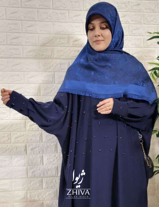 مانتو عبایی ترنج مرواریدی سرمه ای