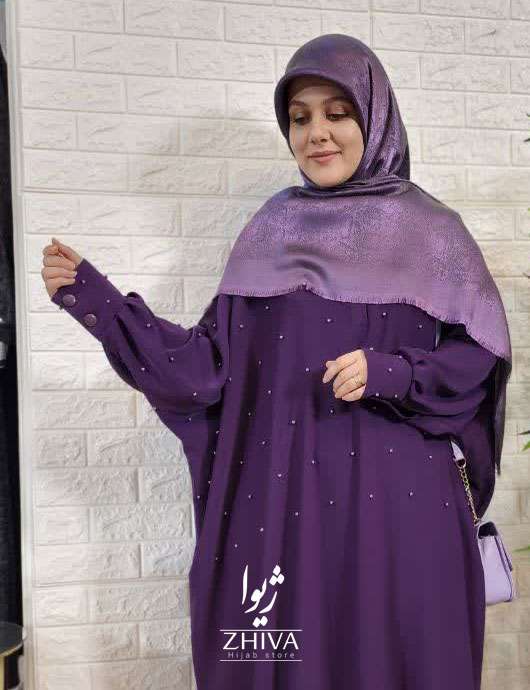 مانتو عبایی ترنچ مرواریدی بنفش