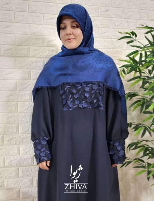 مانتو عبایی سرمه ای گلدار