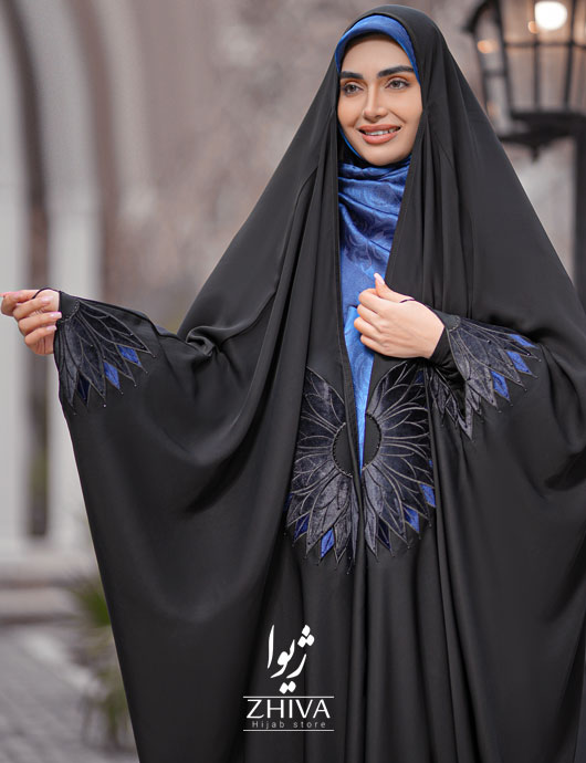چادر عربی گلدوزی مخمل آبی