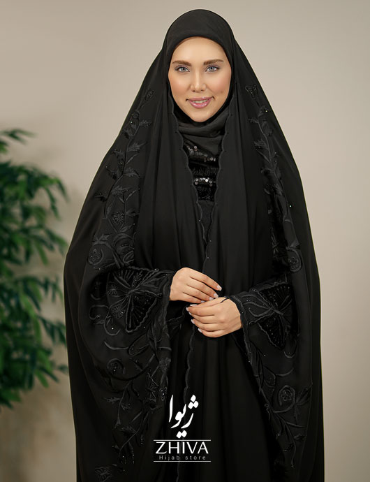 چادرعربی اصیل گلدوزی پروانه مخمل