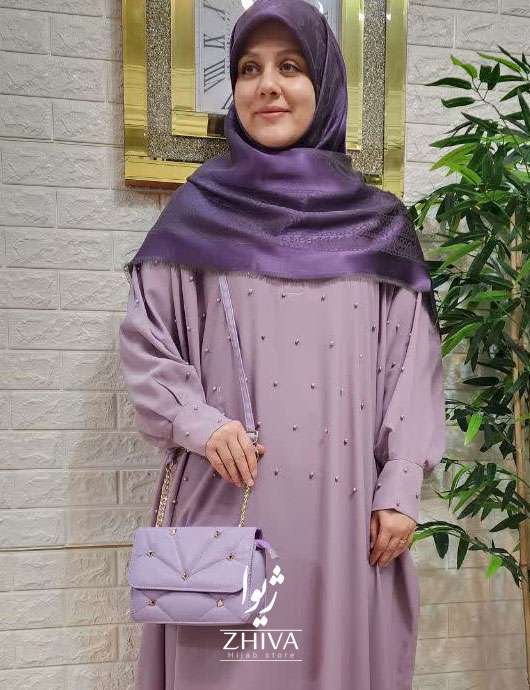 مانتو عبایی ترنج مرواریدی یاسی