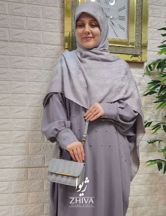 مانتو عبایی ترنج مرواریدی طوسی