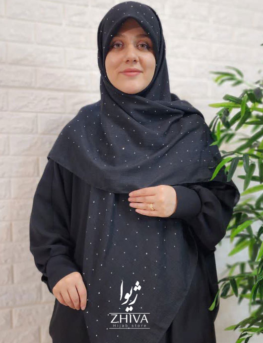 روسری نخی نگين پراكنده مشكی 2