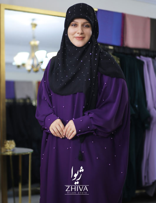 مانتو عبایی ترنچ مرواریدی بنفش