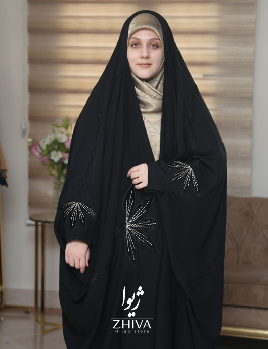 چادر عربی گلدوزی نخ کرم