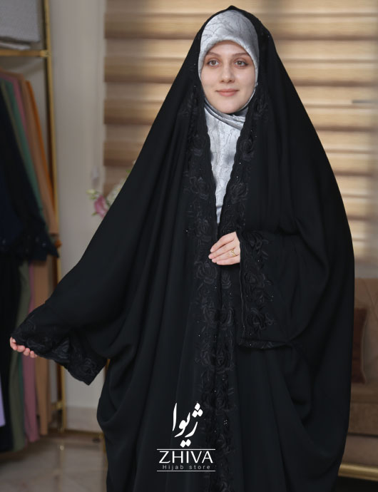 چادر عربی اصیل گلدوزی پرکار گل رز