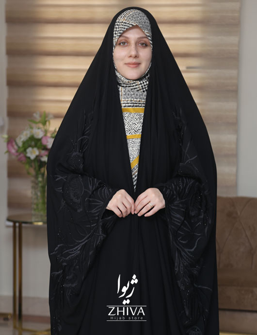 چادرعربی اصیل گلدوزی زنبق پرکار