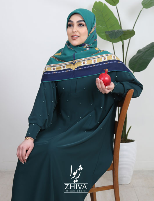 مانتو عبایی ترنچ مرواریدی سبز