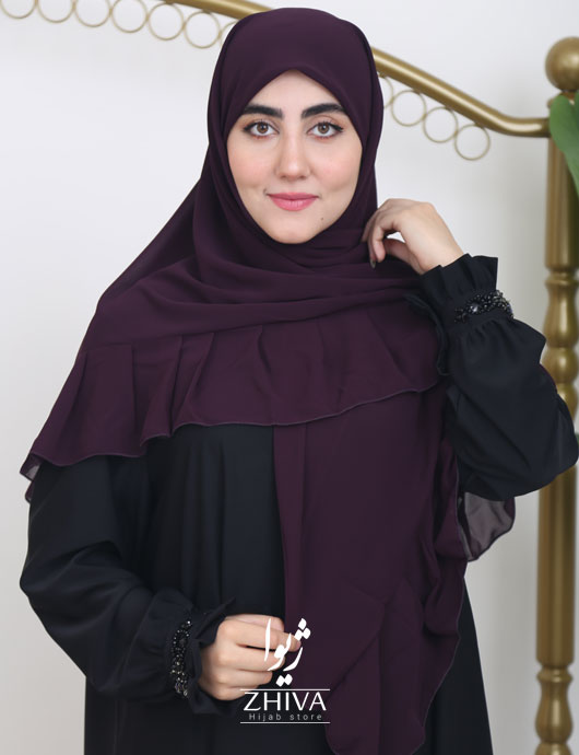 روسری کش دار مریم چین دار بادمجانی