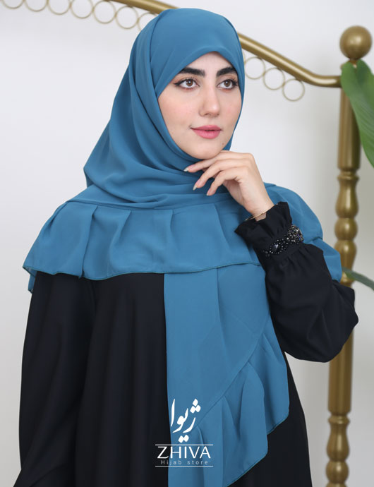 روسری کش دار مریم چین دار آبی	