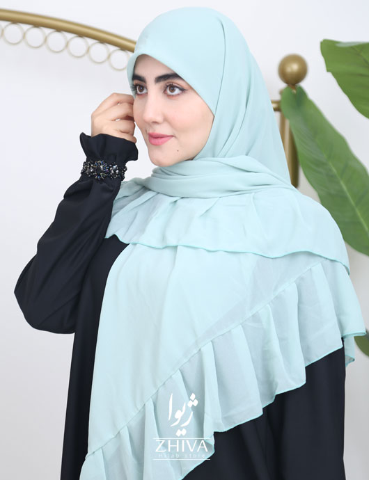 روسری کش دار مریم چین دار آبی ملايم	