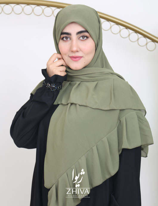 روسری کش دار مریم چین دار طوسی سبز