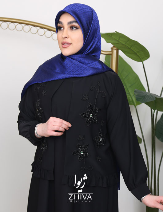 مانتو عبایی كت و سارافون آذين جواهردوزی نرگس مشكی	