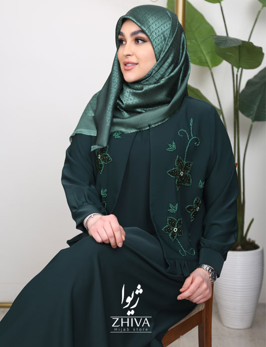 مانتو عبایی كت و سارافون آذين جواهردوزی نرگس سبز