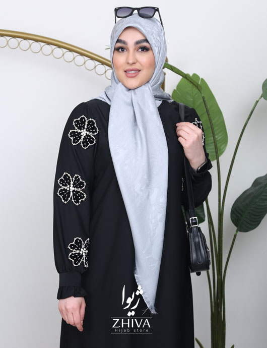عبا جواهردوزی گل مخمل تجلی مشكی 2
