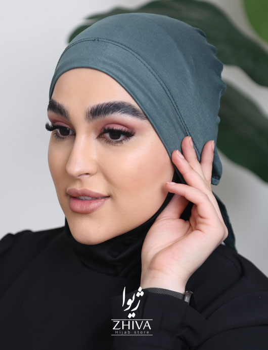 کلاه حجاب بند دار طوسی سبز