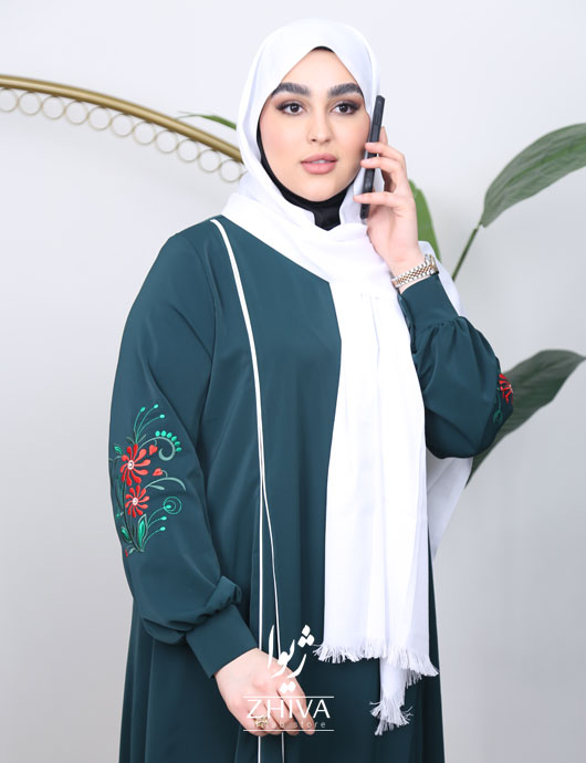 مانتو عبایی ترنم گلدوزی سبز