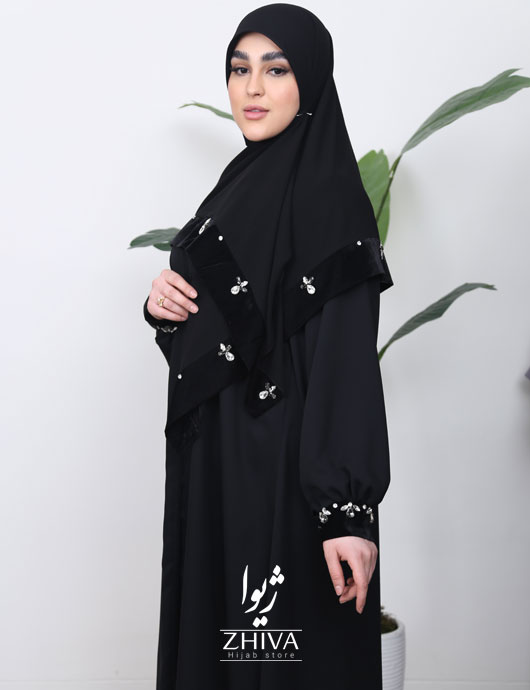 عبا سنگ دوزی لاله مخمل نقره ای
