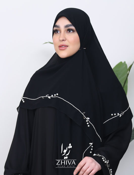 روسری سنگ دوزی گندم نقره ای