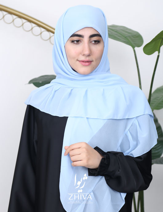 روسری کش دار مریم چین دار آبی ملايم	