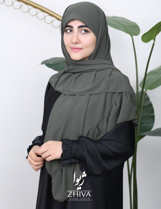 روسری کش دار مریم چین دار طوسی سبز