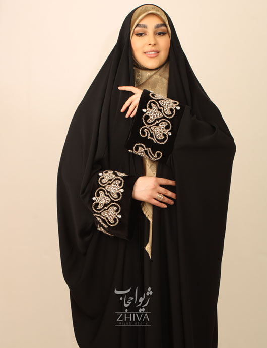 چادر عربی لوكس جواهردوزی دلكش طلايی