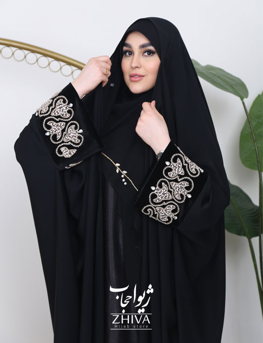 چادر عربی لوكس جواهردوزی دلكش نقره ای