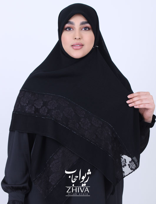 روسری مشكی نگين دار حاشيه تور	