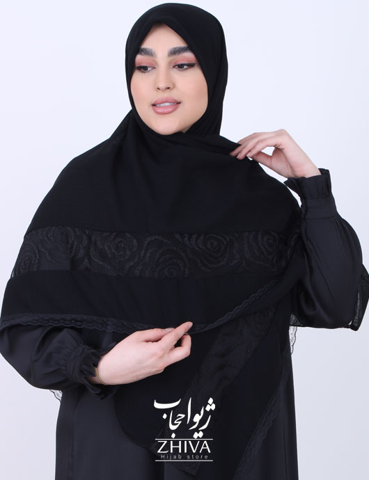 روسری مشكی گلکسی کنفی تیکه دوزی دانتل