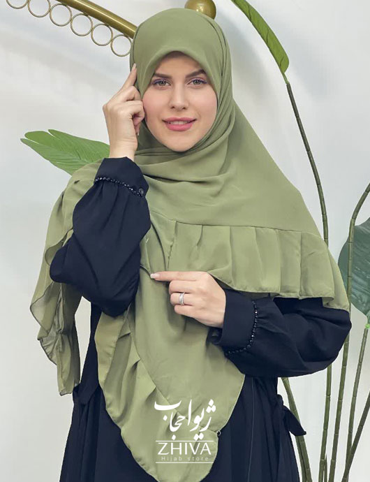 روسری کش دار مریم چین دار سبز زيتونی