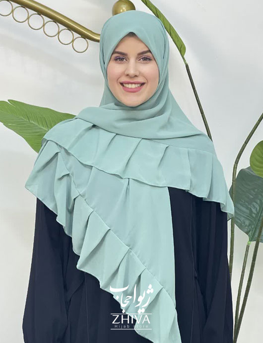 روسری کش دار مریم چین دار سبز آبی
