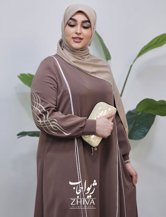 مانتو عبایی ترنم گلدوزی نسكافه ای