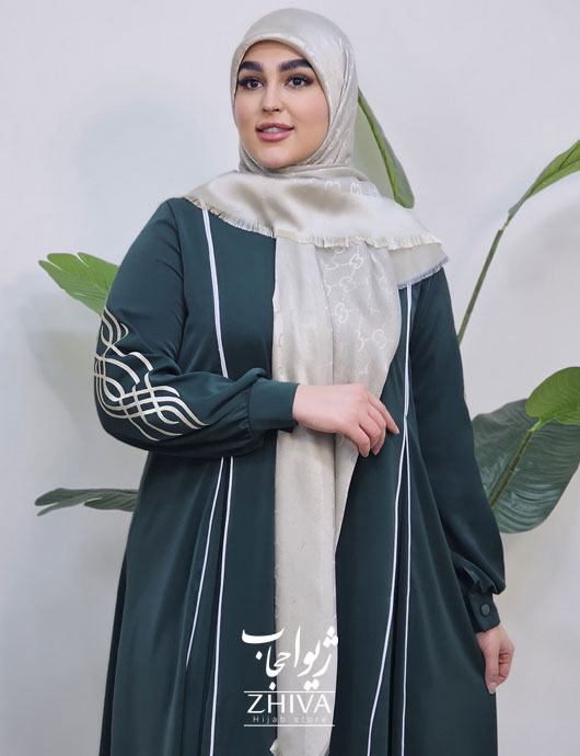 مانتو عبایی ترنم گلدوزی سبز