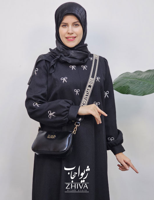 عبا پاپيون گلدوزی مشكی
