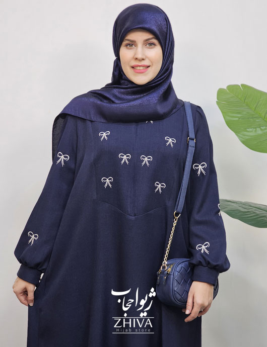 عبا پاپيون گلدوزی سرمه ای	