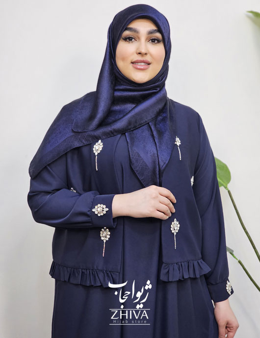 مانتو عبایی كت و سارافون آذين جواهردوزی اشك سرمه ای