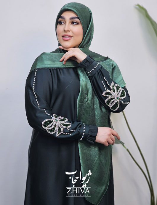 عبا پاپيون جواهردوزی ساتن جوليا سبز