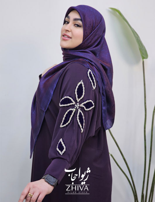 مانتو عبایی ترنج جواهردوزی گل مخمل بنفش