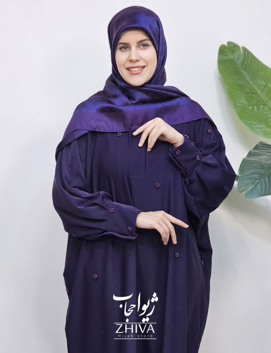 مانتو عبایی ترنج گل مرواریدی بنفش