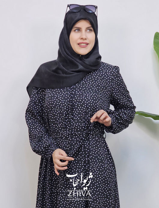 مانتو ساحلی خال خالی ريز مشكی	ياسمن كلوش