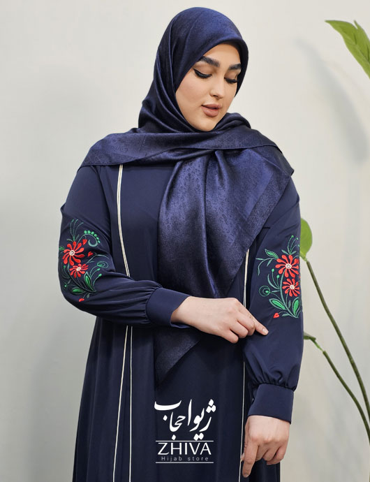 مانتو عبایی ترنم گلدوزی سرمه ای