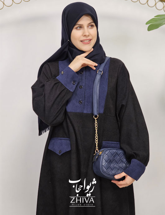 عبای كامليا مشكی سرمه ای	