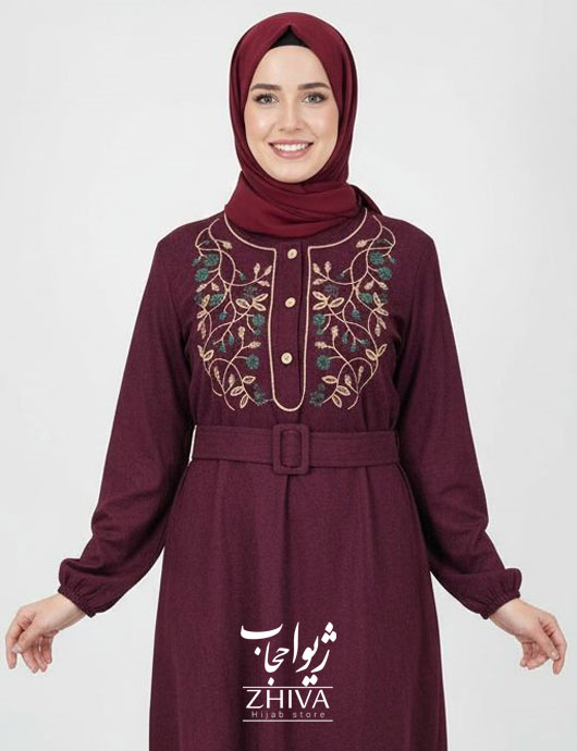 عبا مخمل كبريتی گلدوزی برگ زرشكی