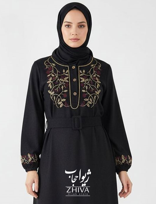 عبا مخمل كبريتی گلدوزی برگ مشكی