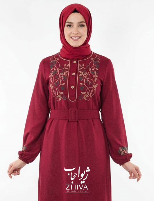 عبا مخمل كبريتی گلدوزی برگ  قرمز