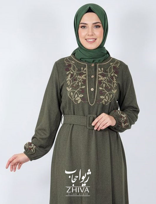 عبا مخمل كبريتی گلدوزی برگ سبز 2