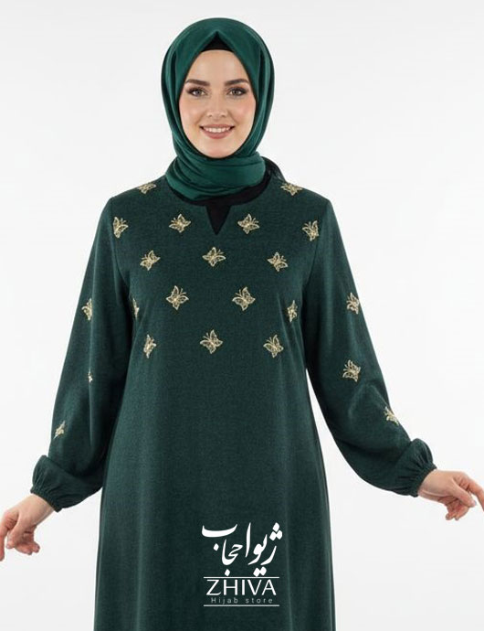 عبای مخمل کبریتی گلدوزی پروانه سبز